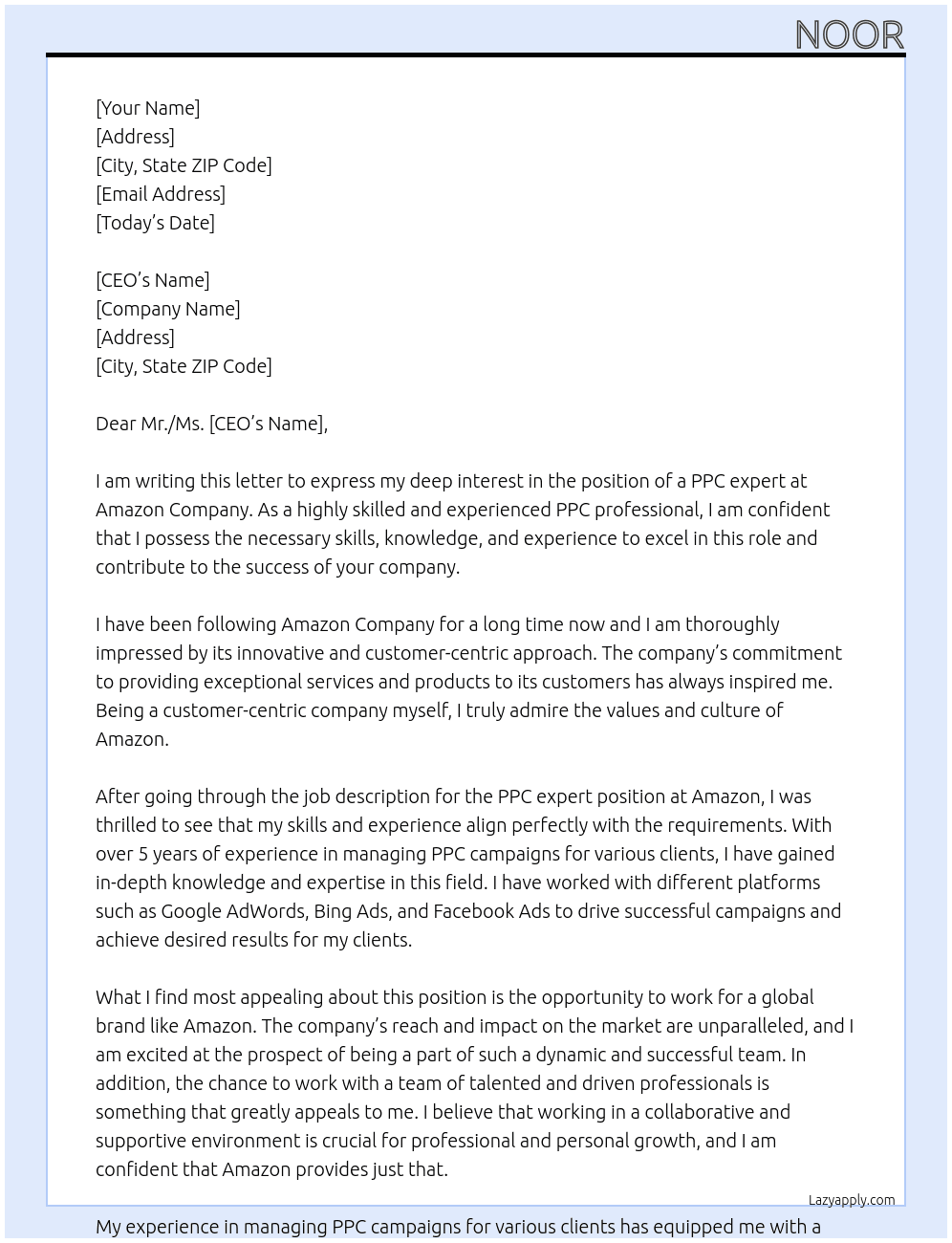  cover letter For amazon ppc experts  At amazon company Cover Letter