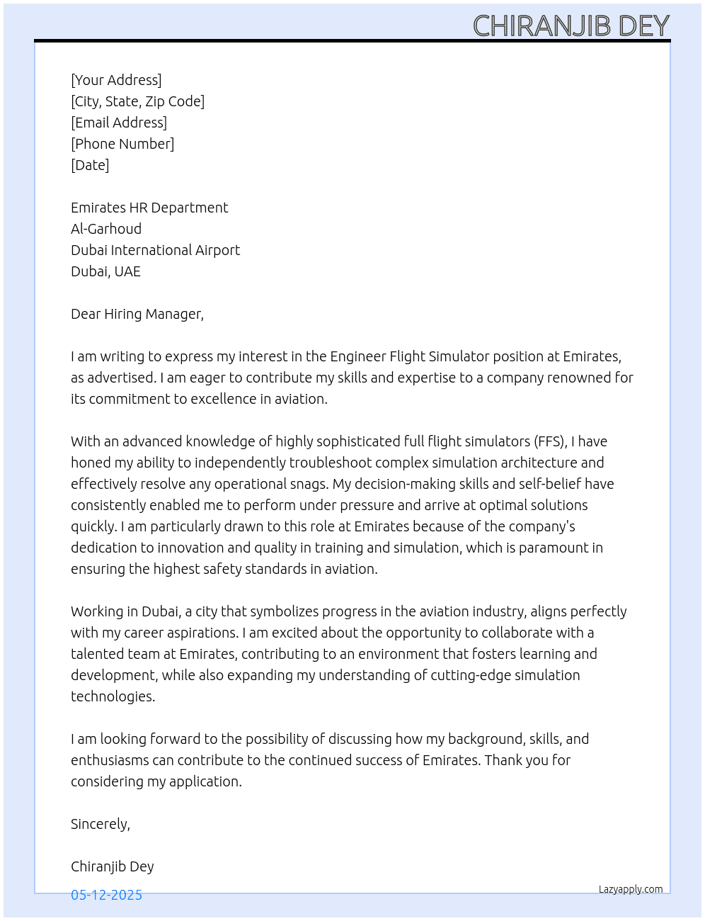 Cover letter for engineer flight simulator - LazyApply