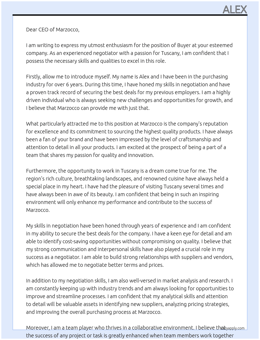 Buyer At Marzocco Cover Letter