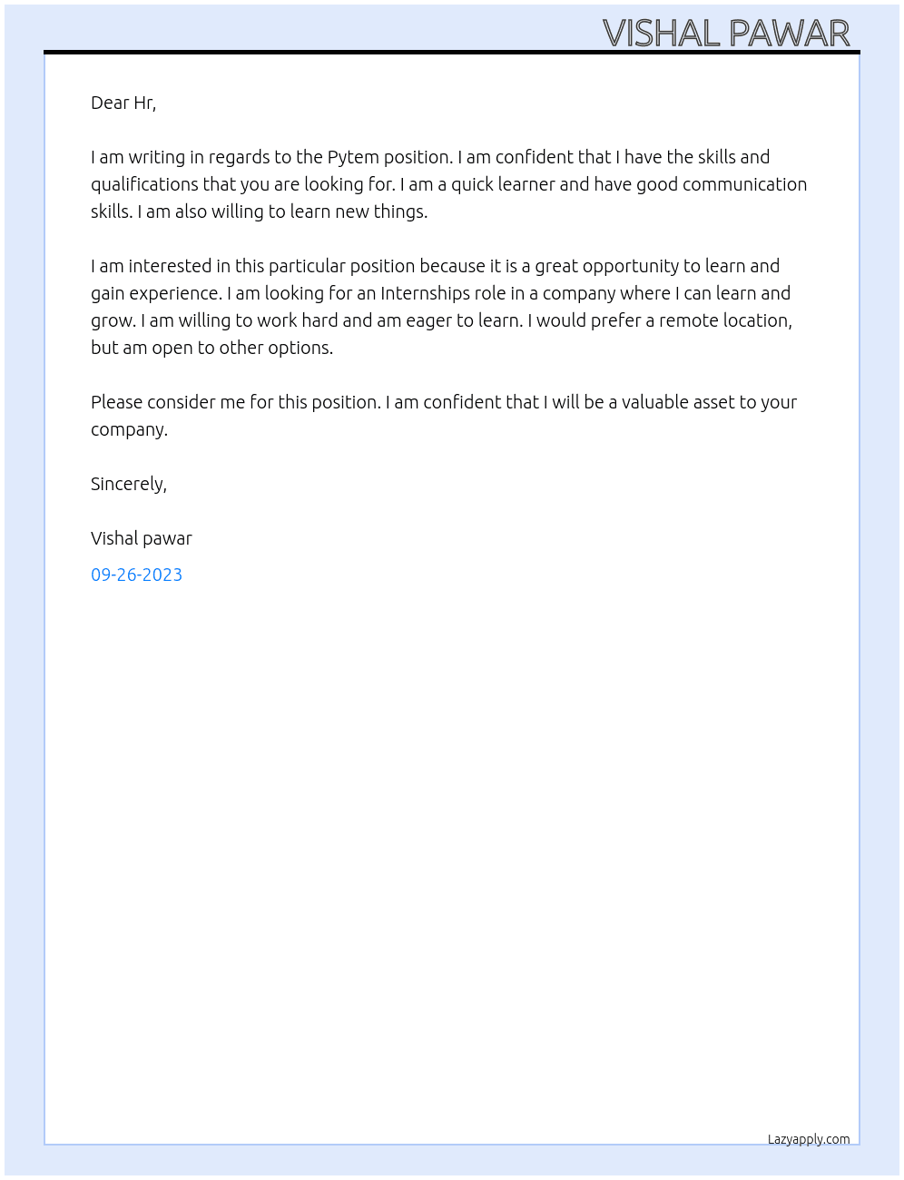 Pytem  At Pytem  Cover Letter