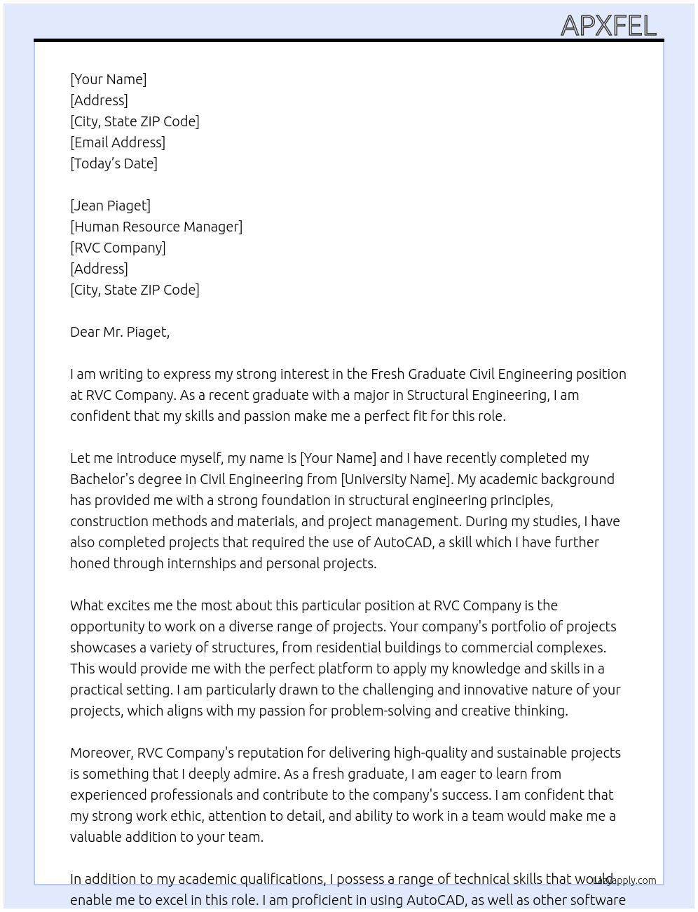 fresh graduate civil engineering major in structural  At rvc company  Cover Letter