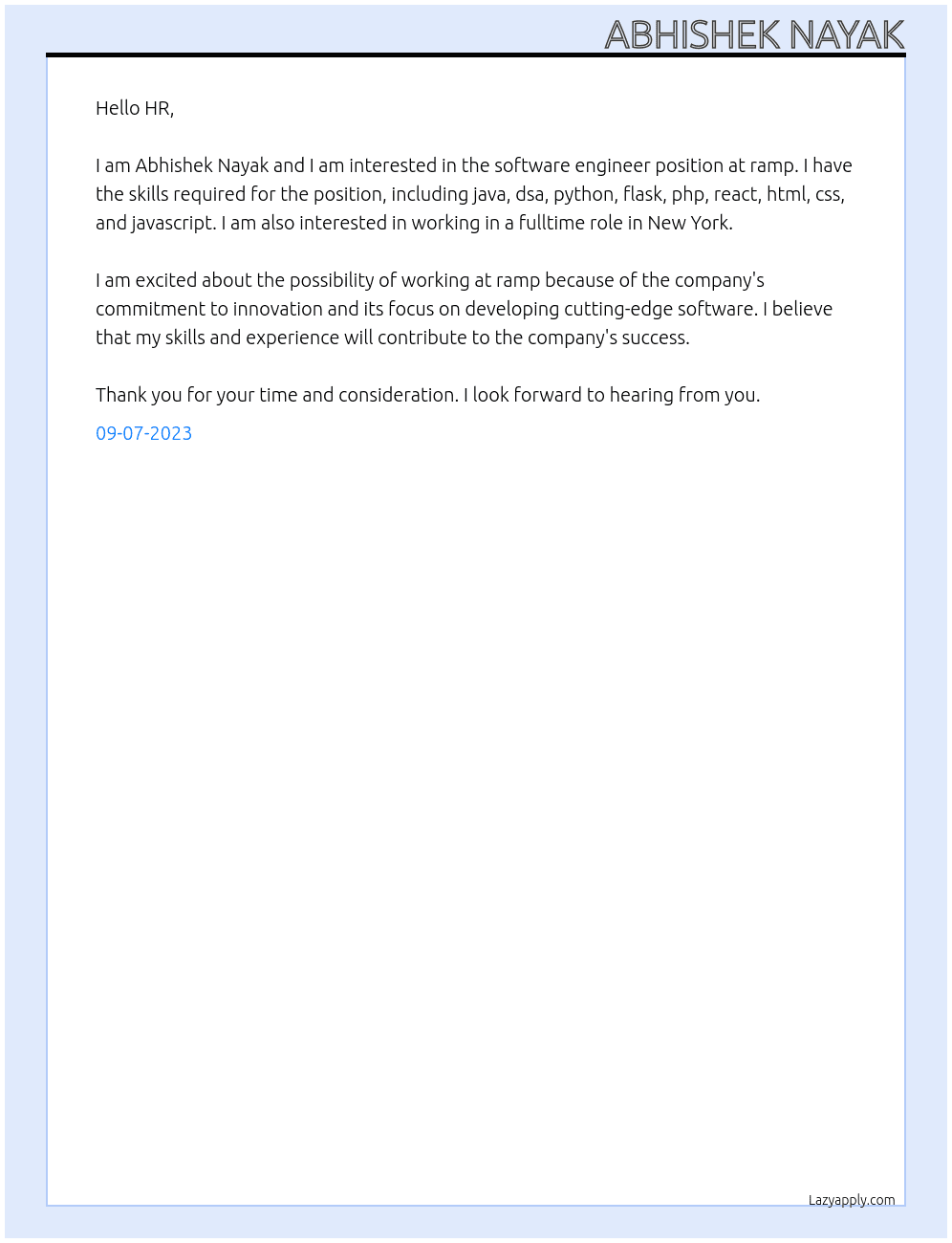 Software enginner At ramp Cover Letter