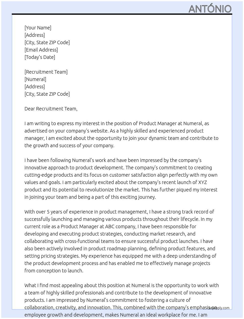 Product Manager At Numeral Cover Letter