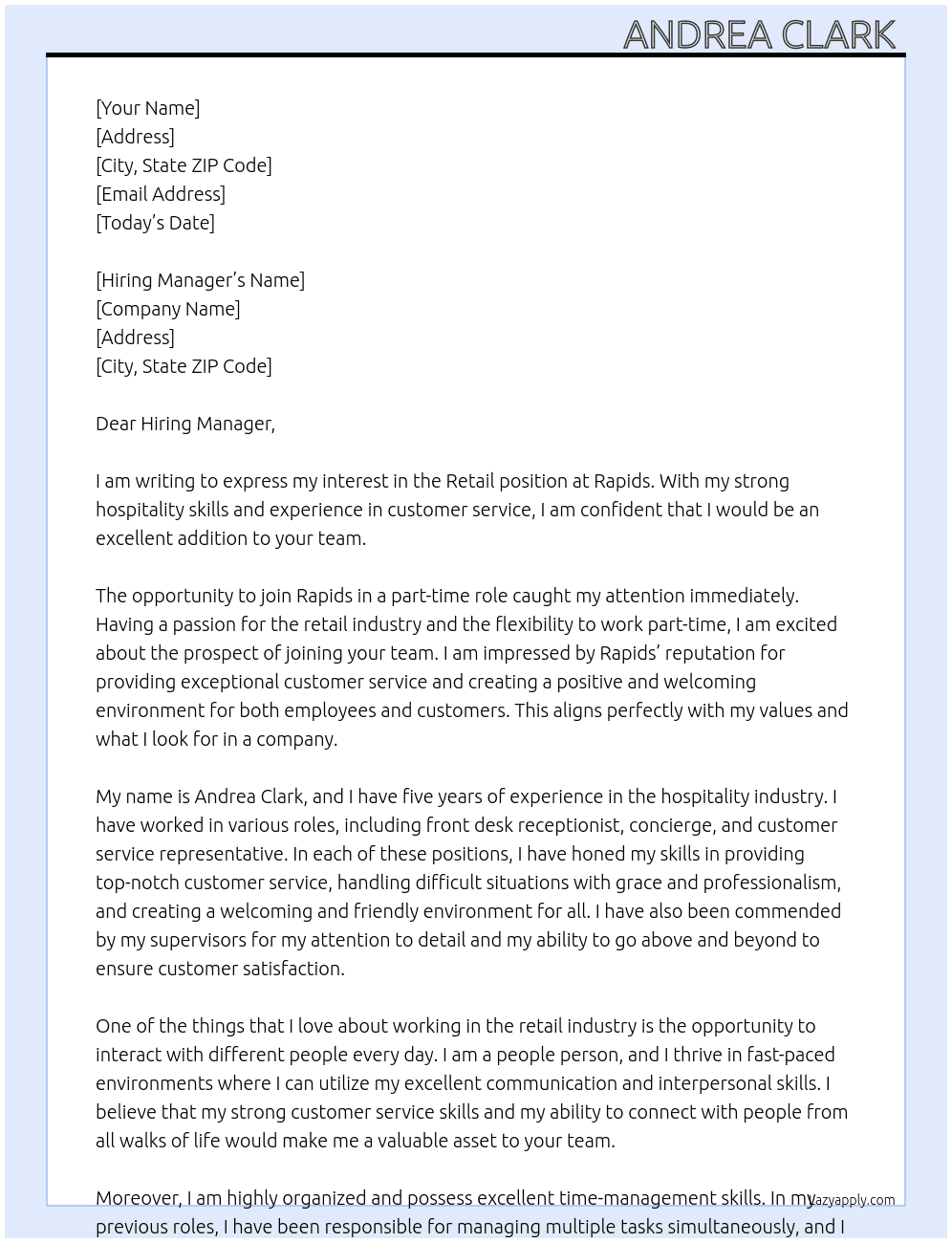 Retail At Rapids Cover Letter