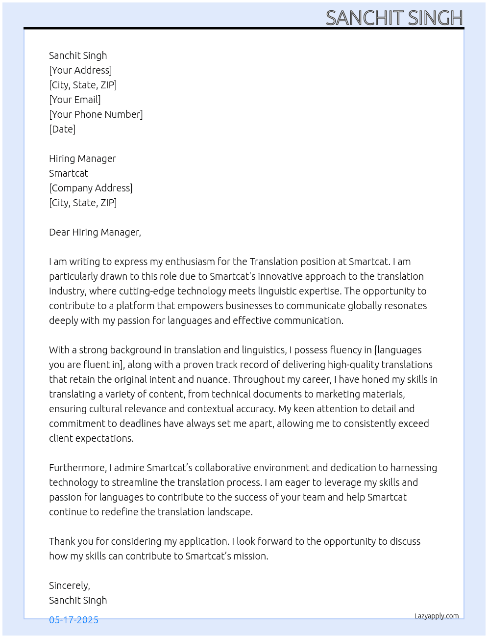 Translation At Smartcat translation job Cover Letter