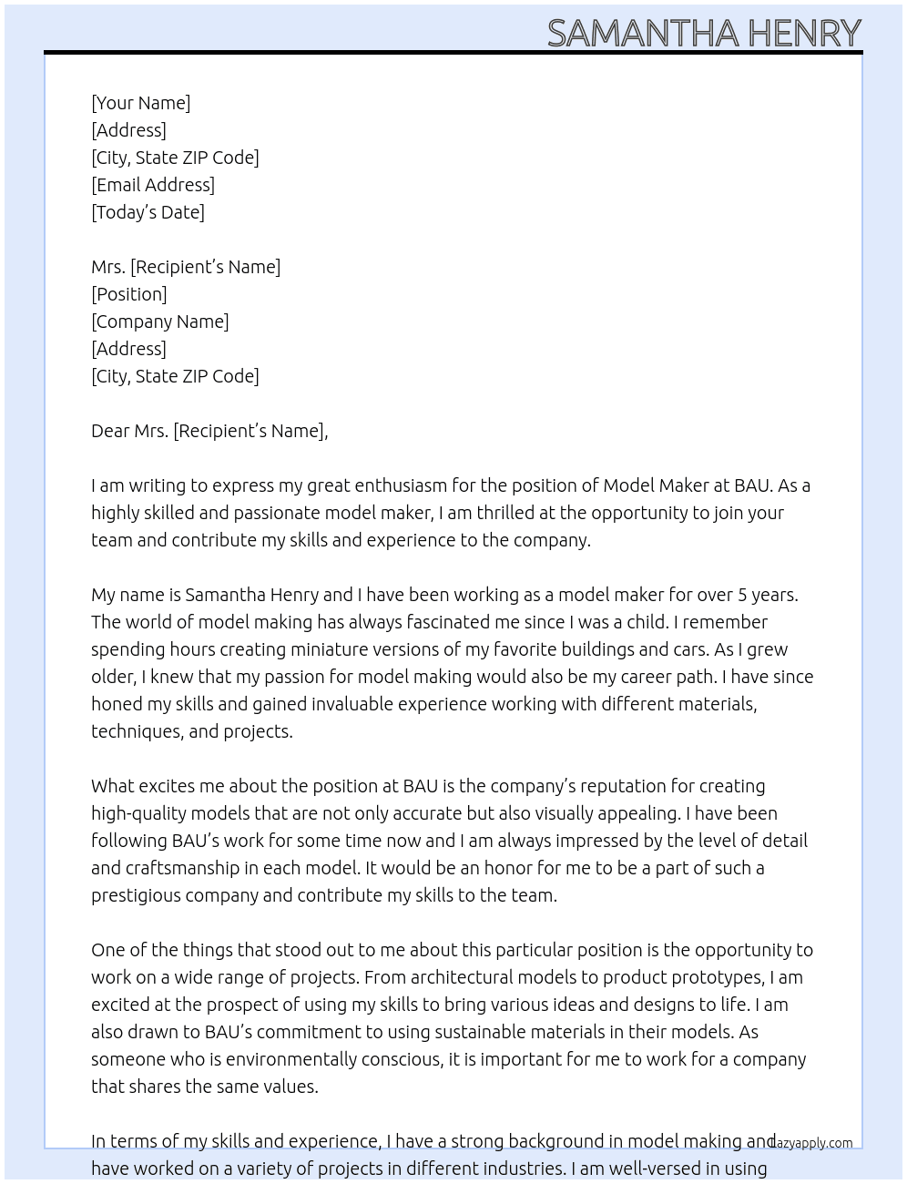 Model making At BAU Cover Letter