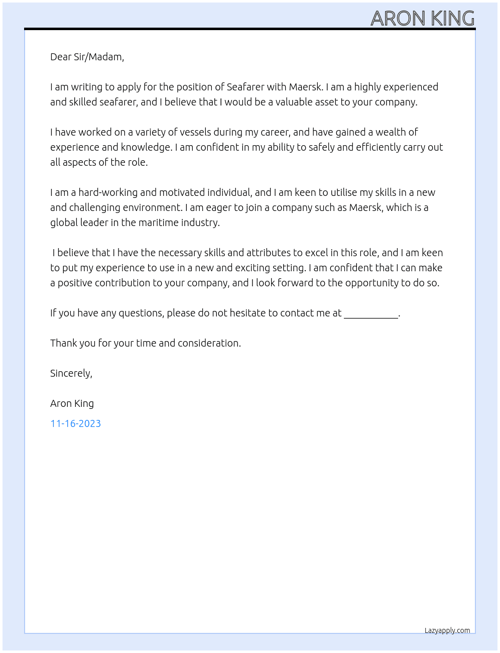 Seafarer At Maersk Cover Letter