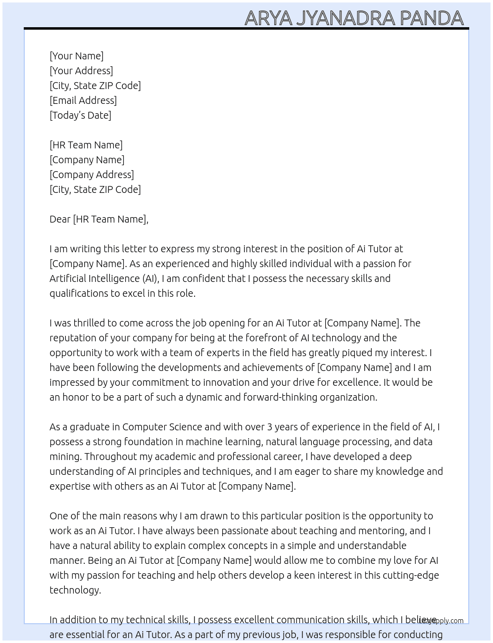 Ai Tutor  At X.ai Cover Letter