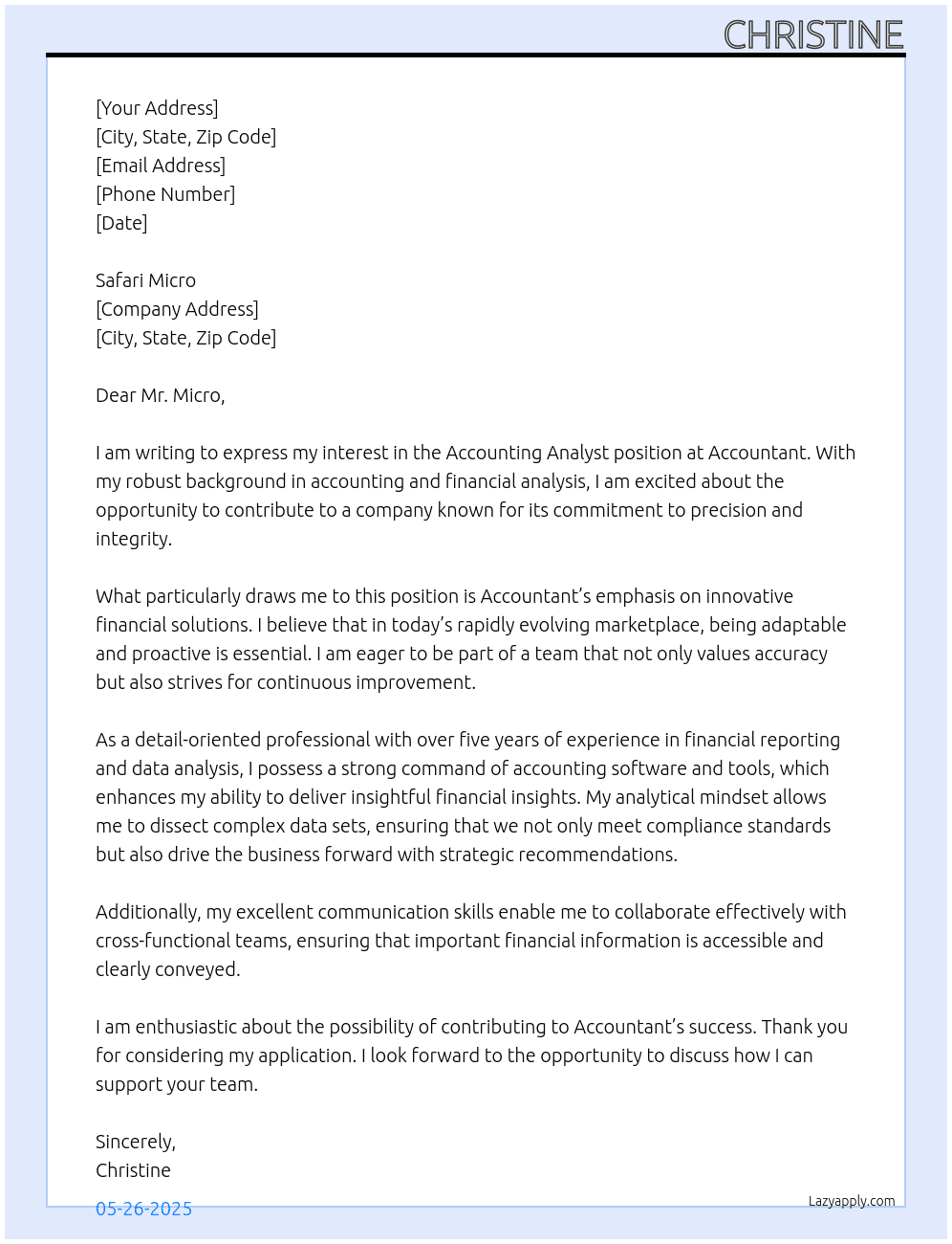 Accounting Analyst At Accountant Cover Letter