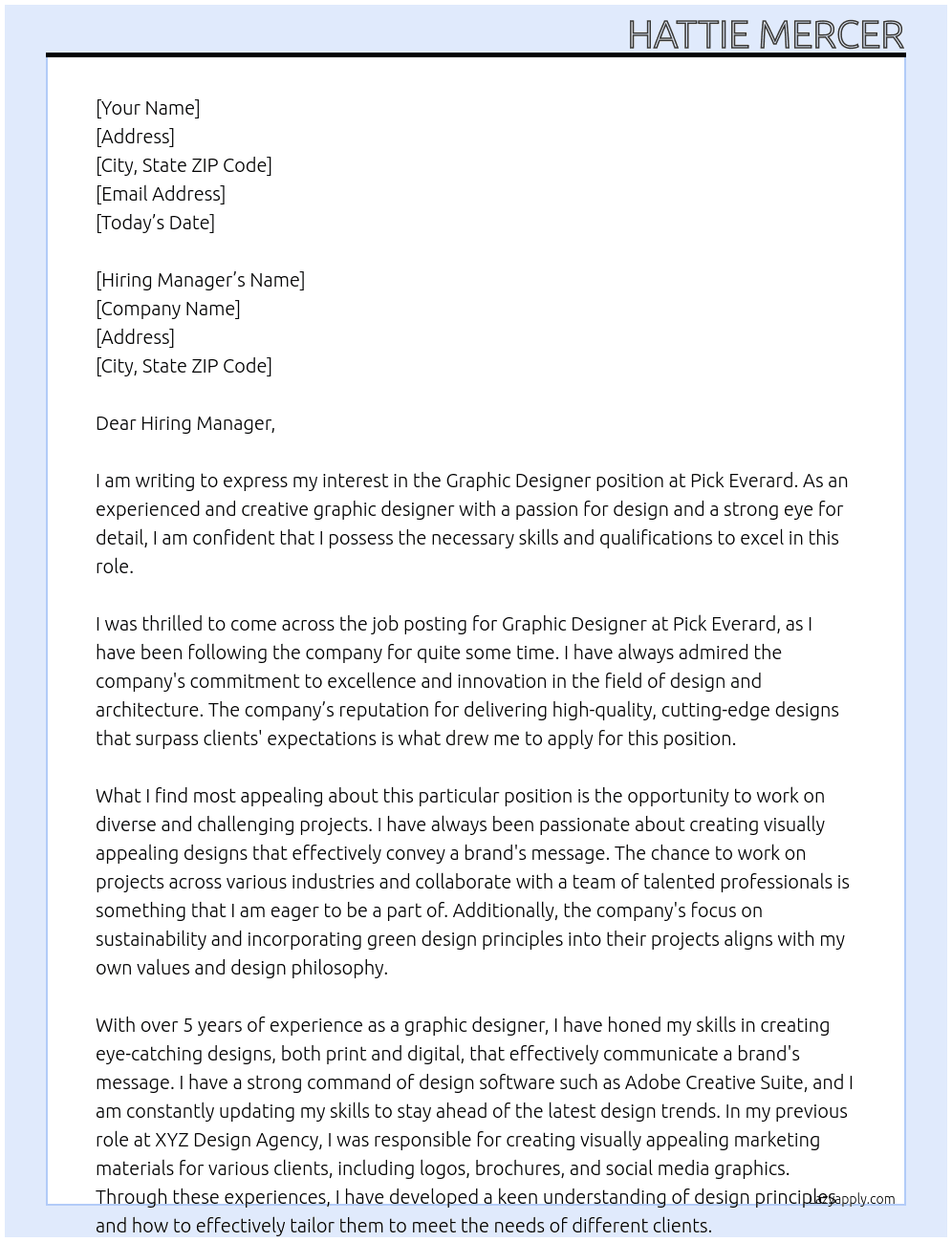 Graphic Designer At Pick Everard Cover Letter