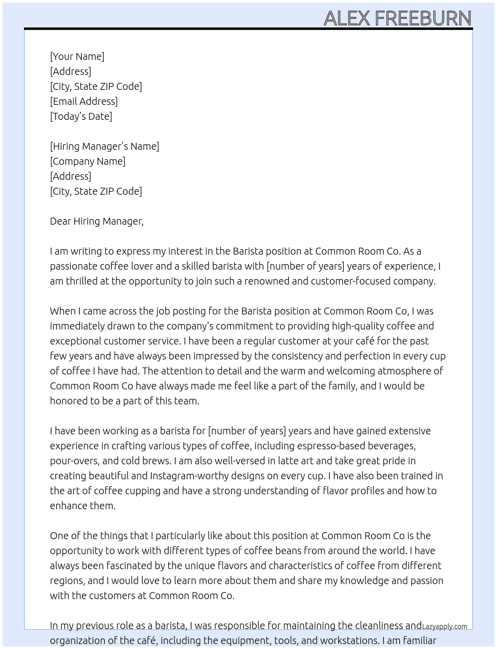 barista At Common Room Co Cover Letter