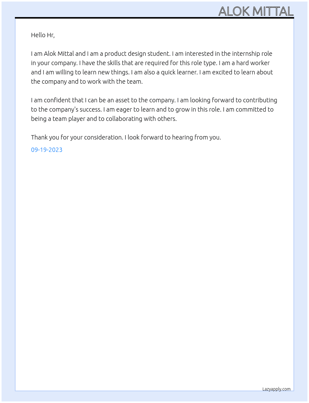 Product design  At Diretci Cover Letter