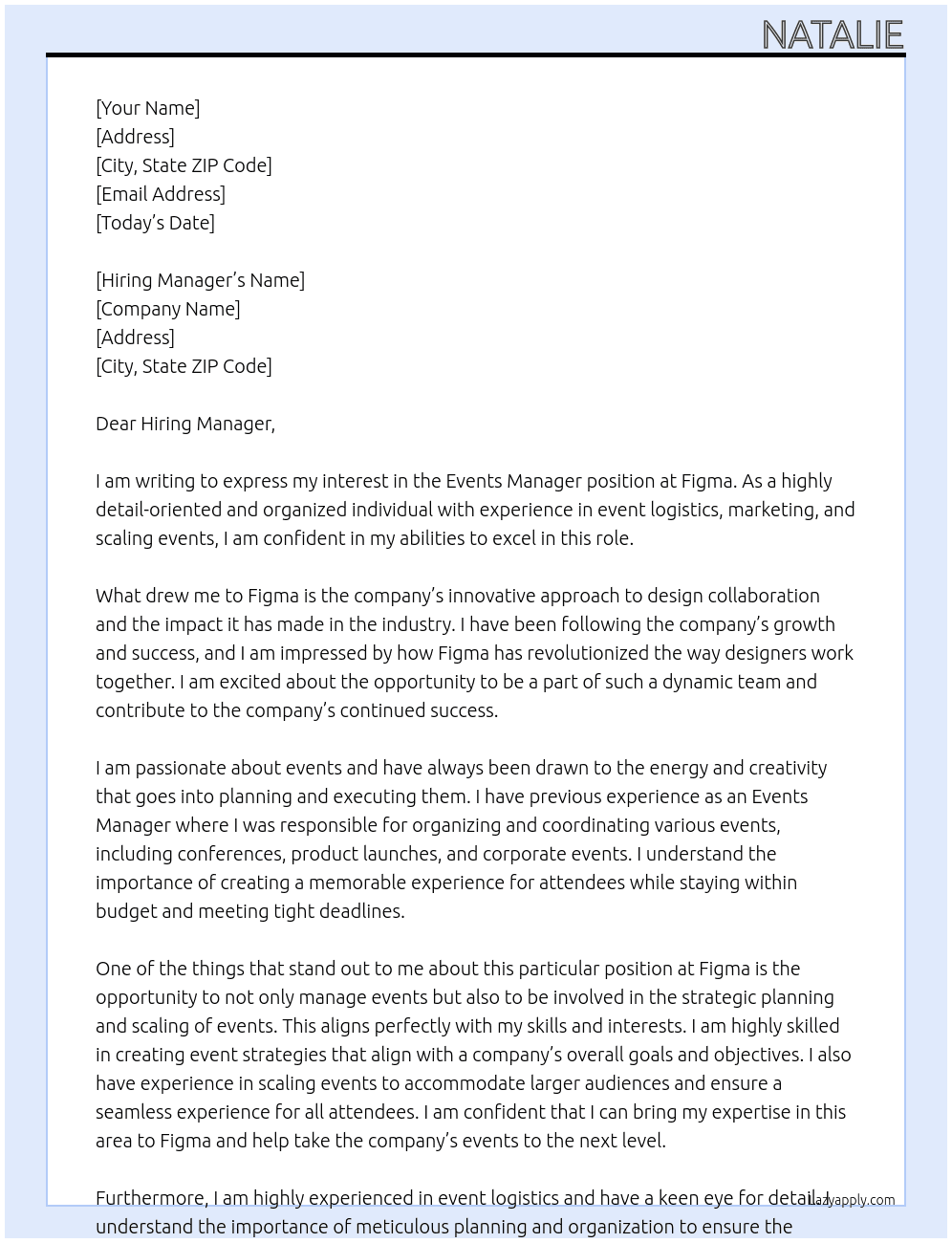 Events Manager At Figma Cover Letter