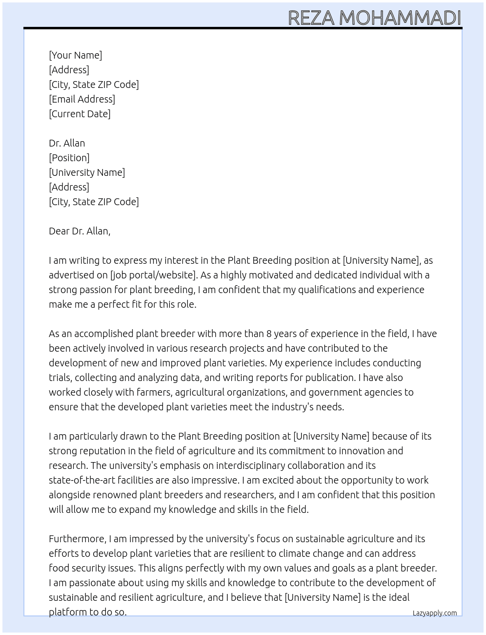 Cover letter for plant breeding - LazyApply