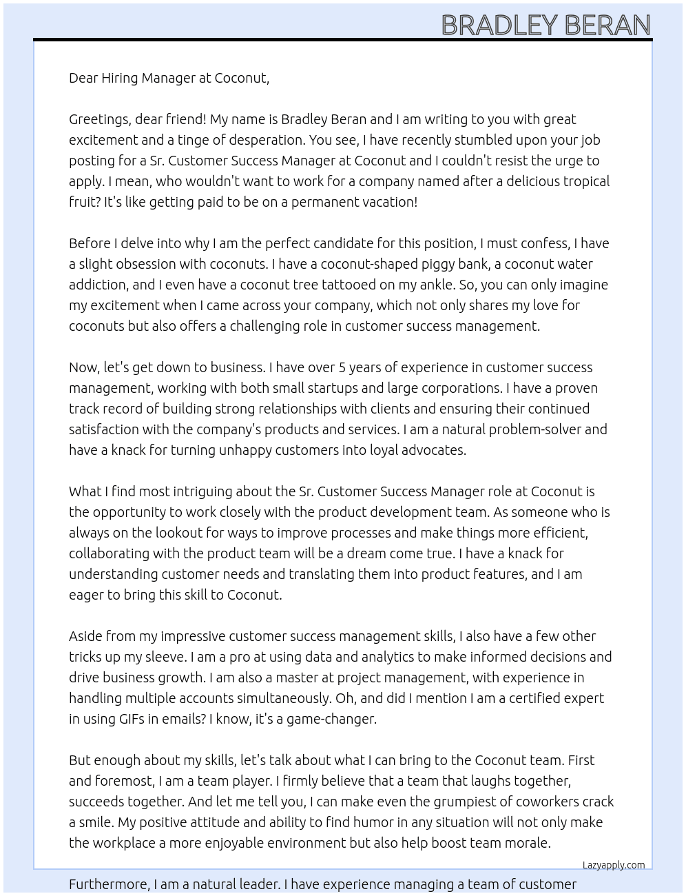 Sr. Customer Success Manager At Coconut Cover Letter