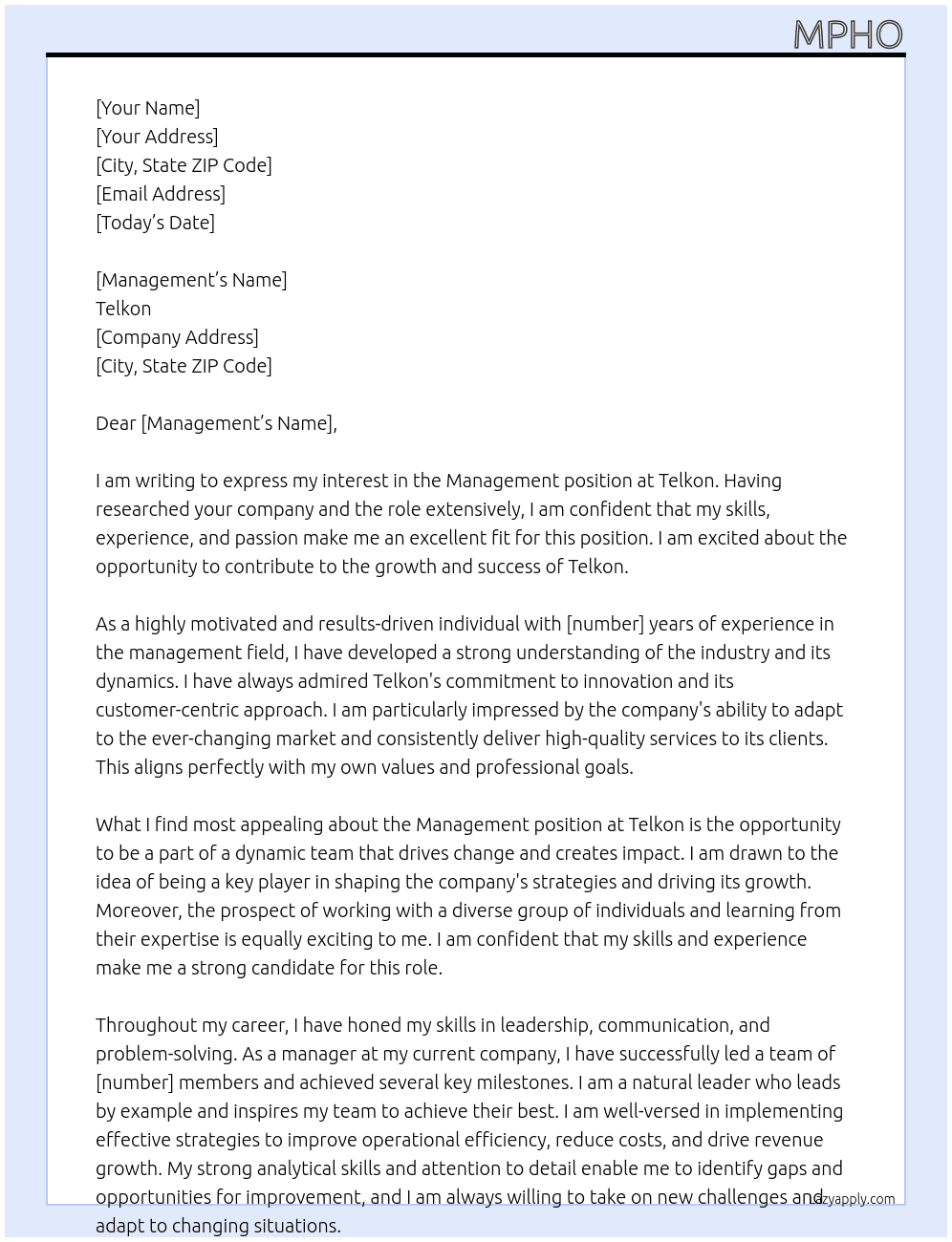 Management At Telkon Cover Letter