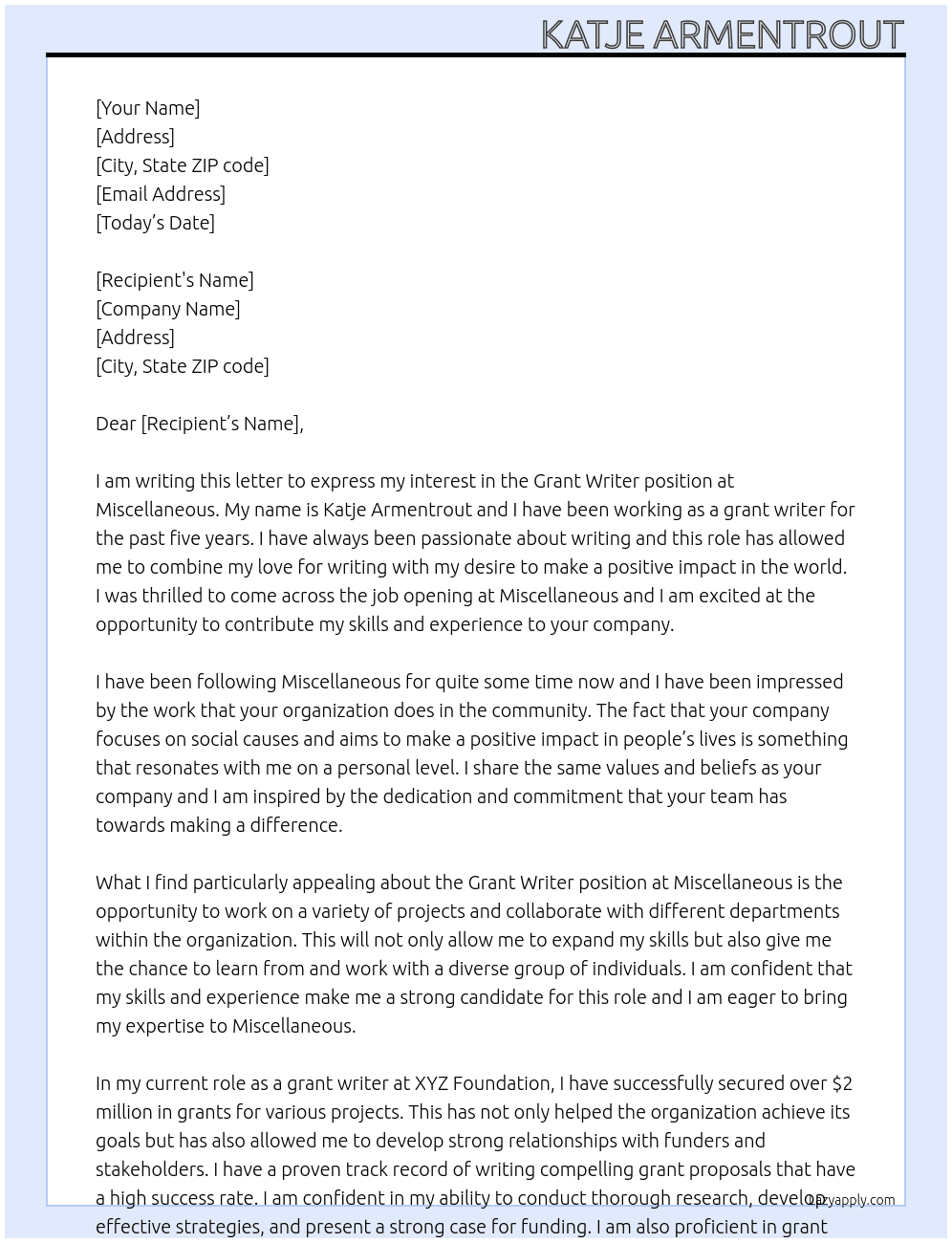 Cover letter for grant writer - LazyApply