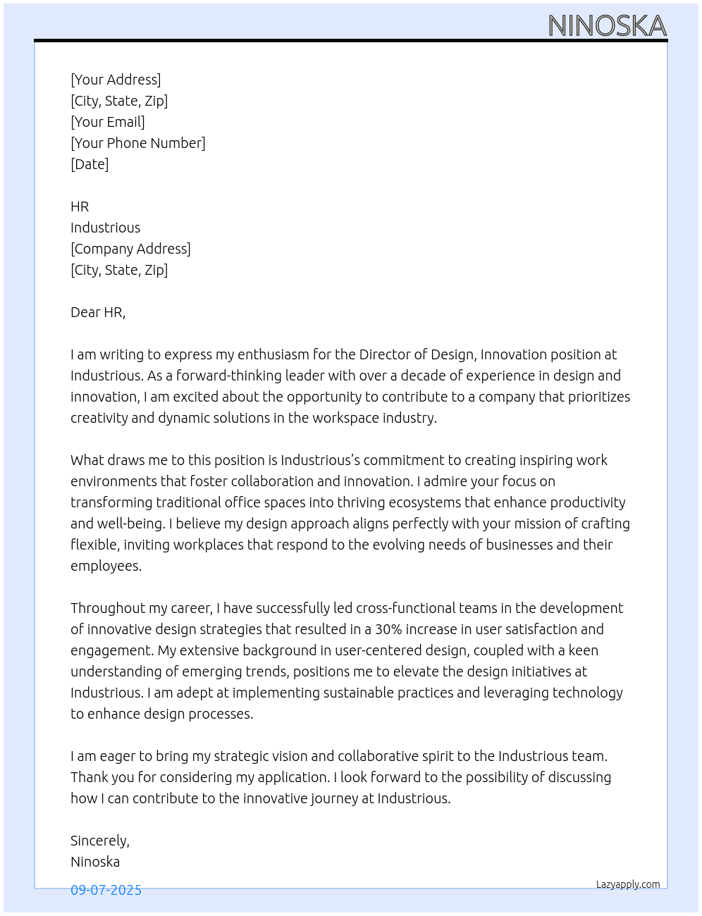Cover letter for director of design, innovation - LazyApply