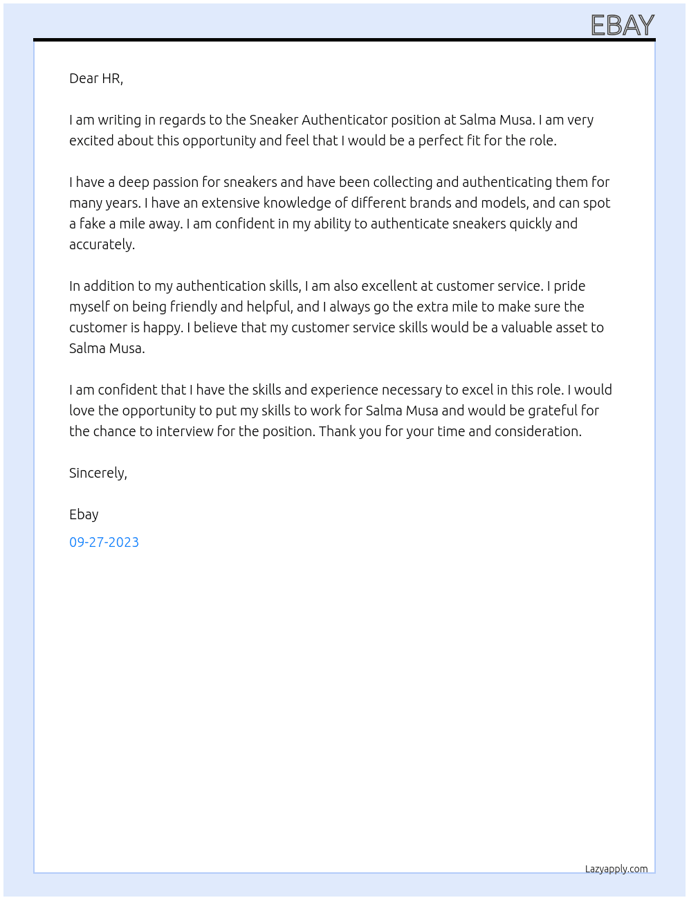Sneaker Authenticator At Salma Musa Cover Letter