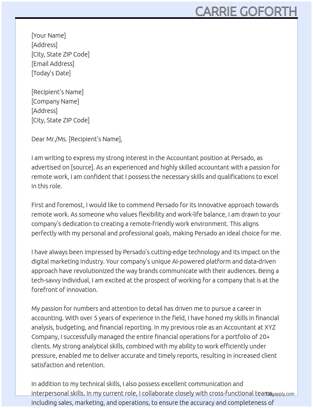 Accountant- Remote At Persado Cover Letter