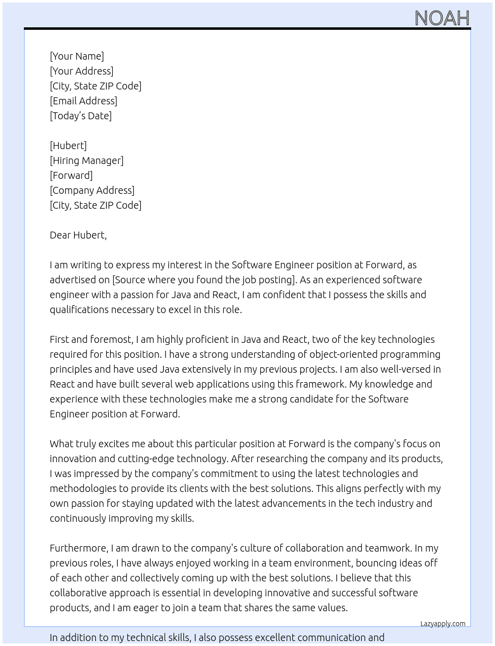 Software Engineer At Forward Cover Letter