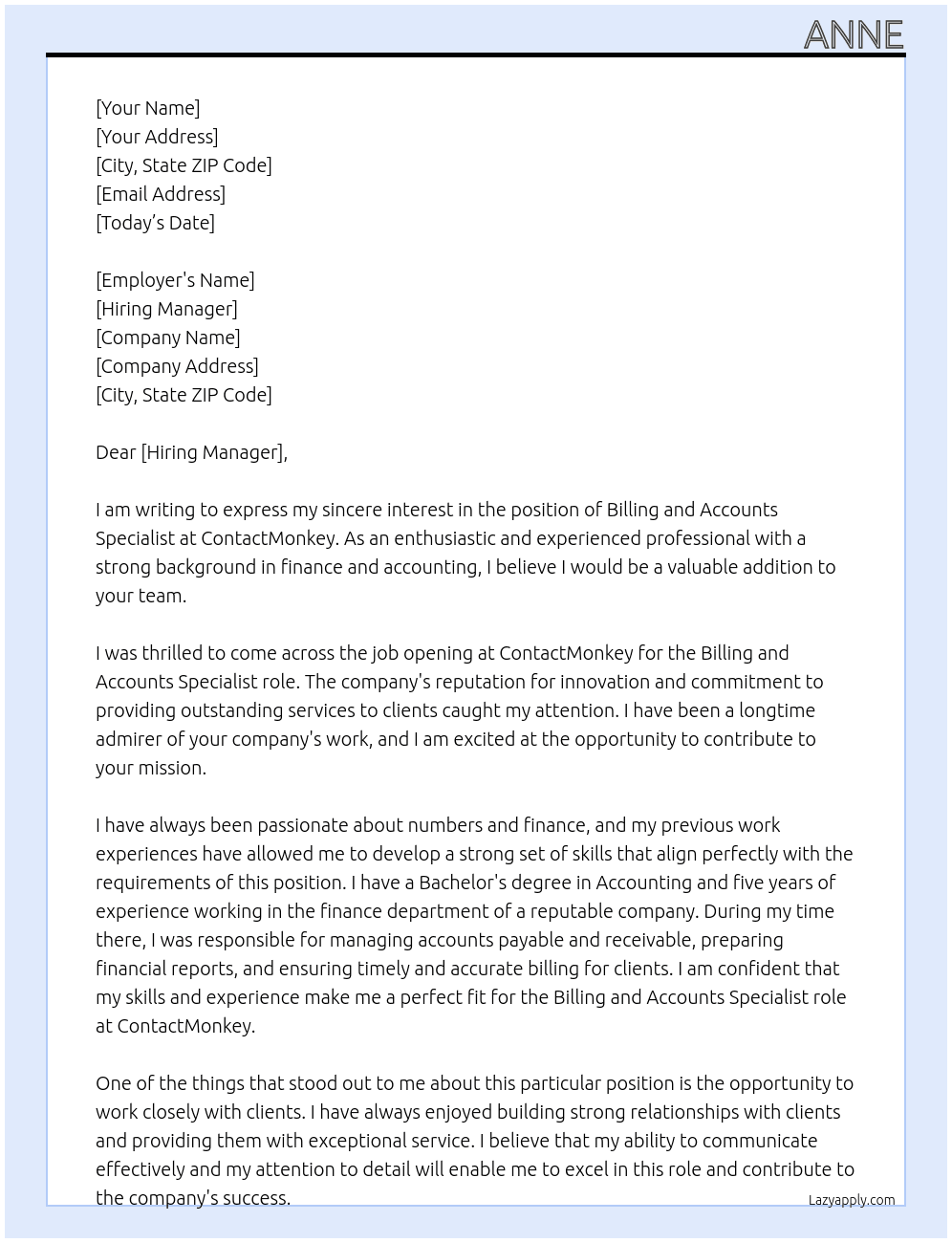 billing and accounts specialist At contactmonkey Cover Letter