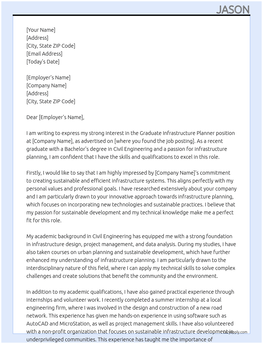 Graduate Infrastructure Planner At dfhgdfg Cover Letter