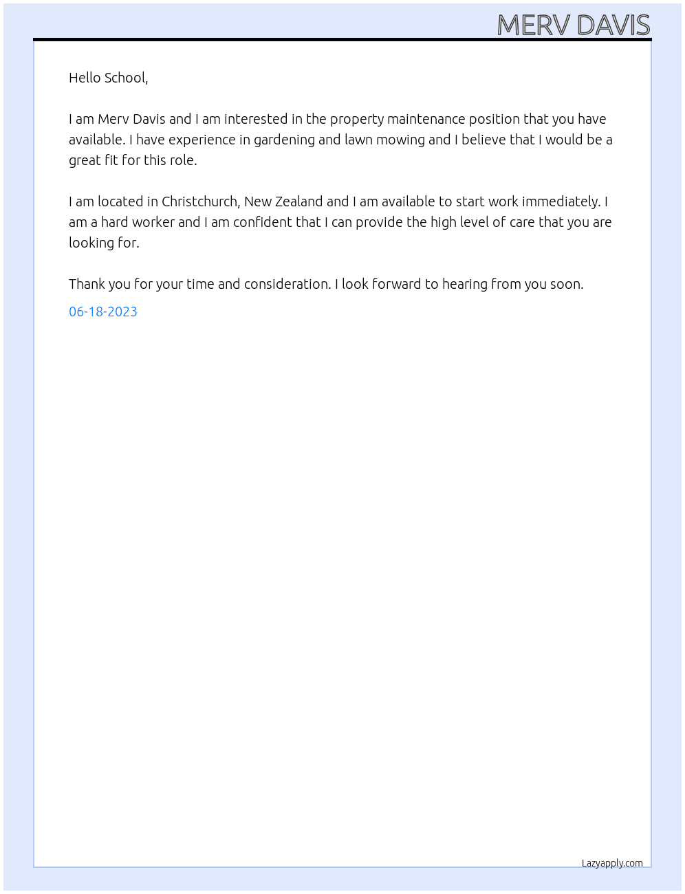Property maintenance At School caretaker Cover Letter