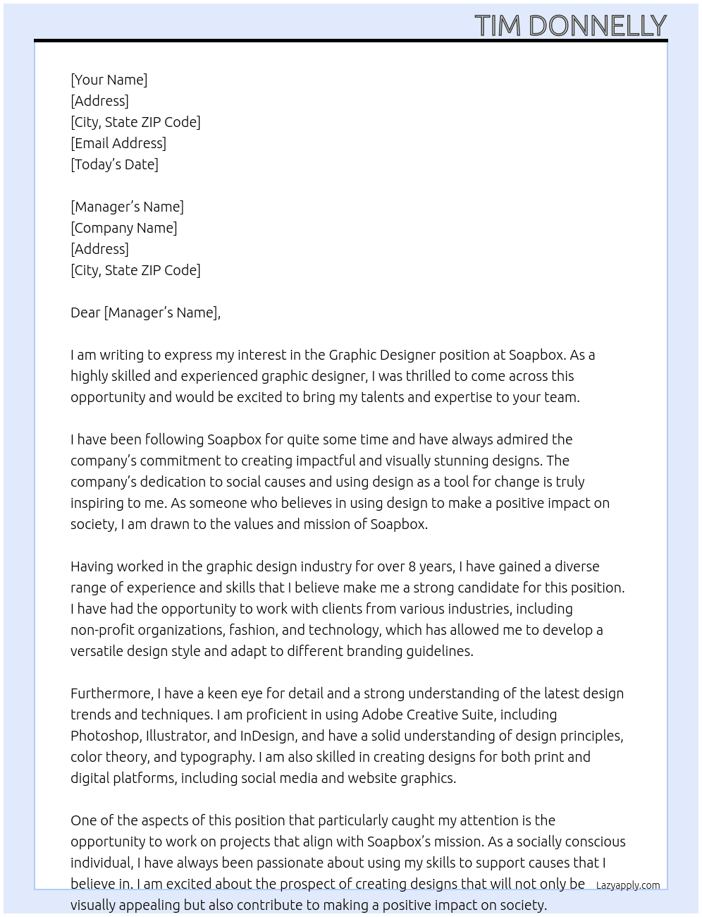 Graphic Designer At Soapbox Cover Letter