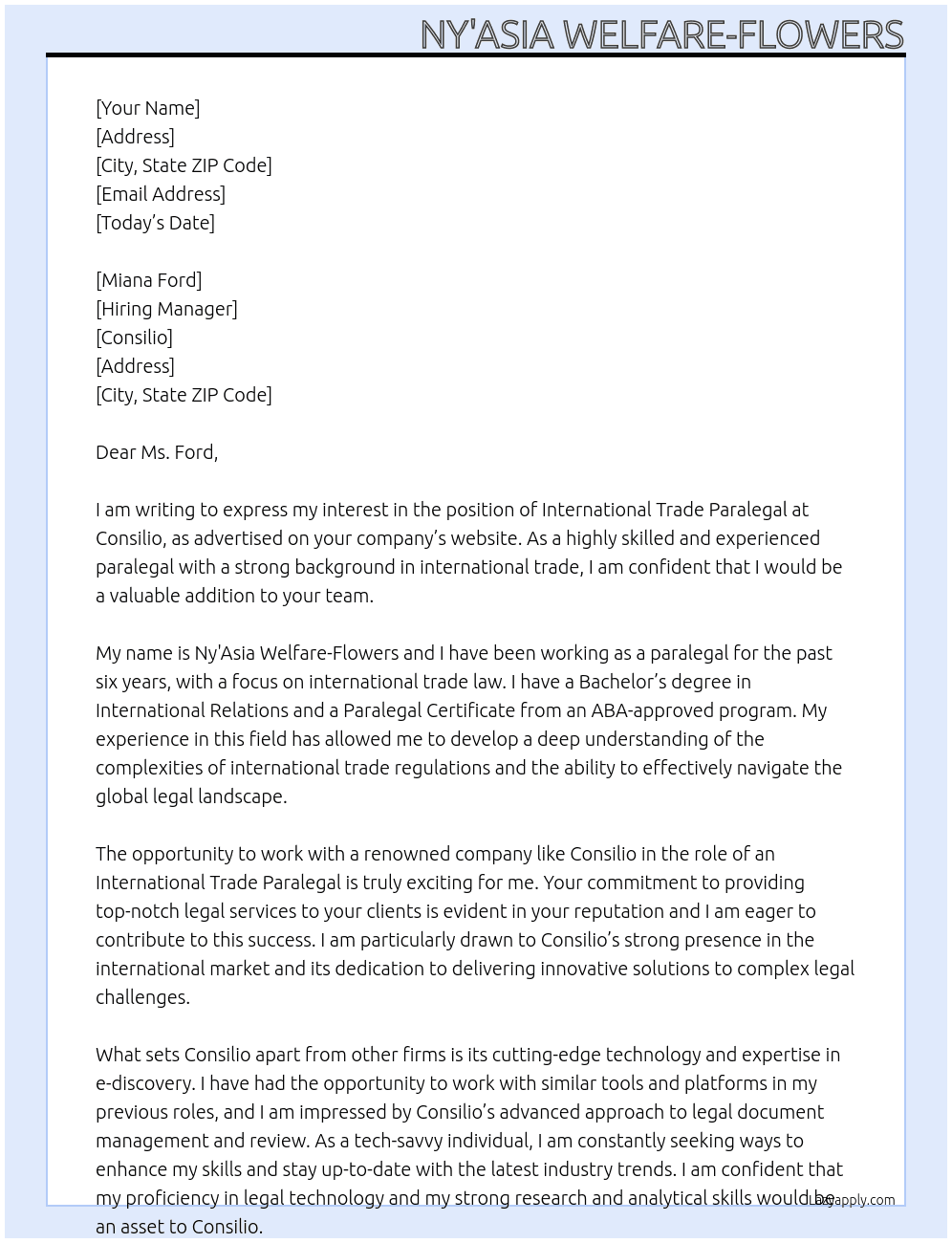 International Trade Paralegal At Consilio Cover Letter