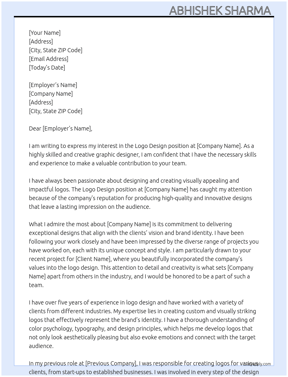 logo design At logo design  Cover Letter