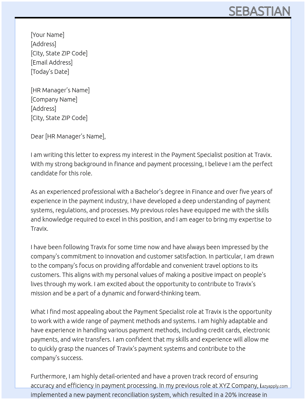 Payment Specialist At Travix Cover Letter