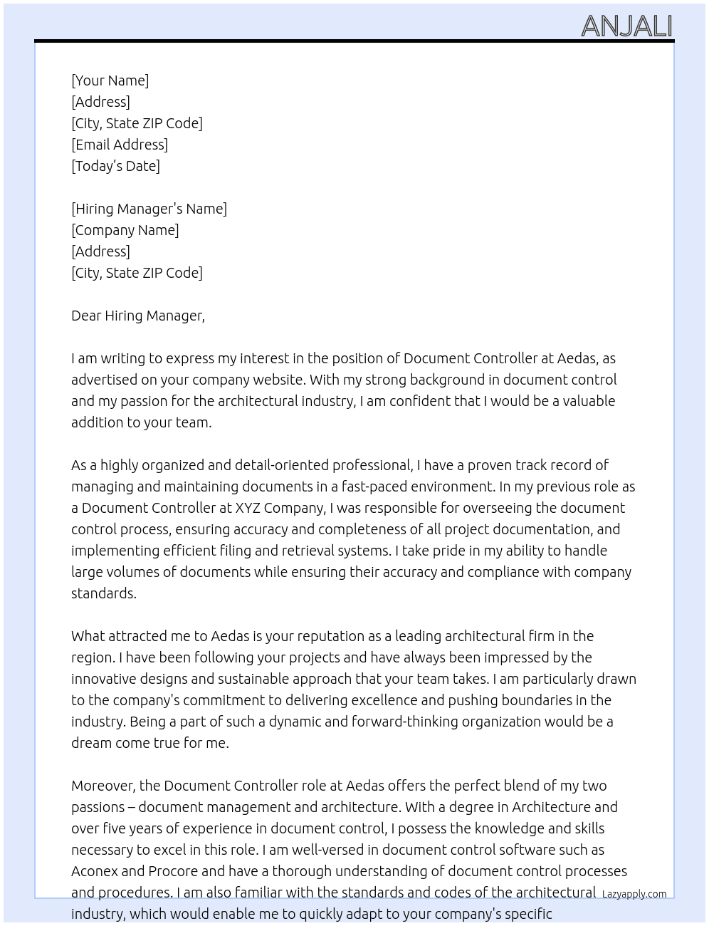 Document Controller At Aedas Cover Letter
