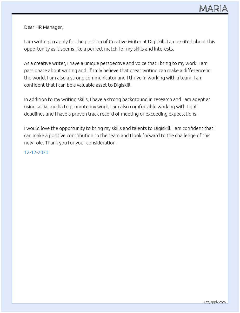creative writing At digiskill Cover Letter