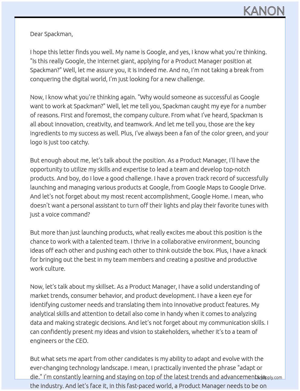 Product Manager At Spackman Cover Letter
