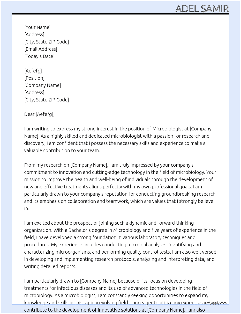 microbiologist At rth Cover Letter