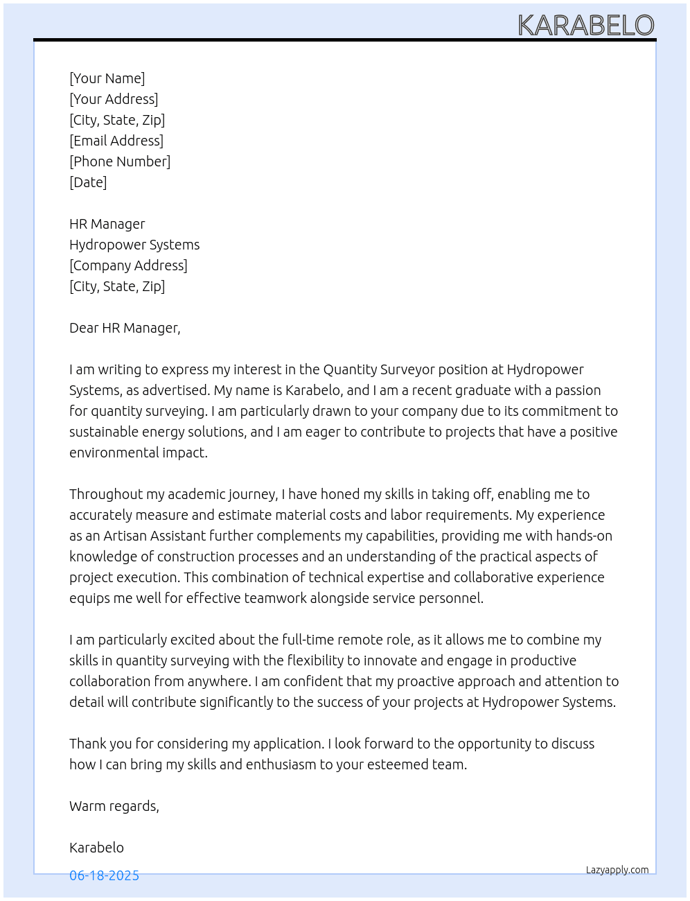 Quantity surveyor collaborating with service man At Hydropower systems Cover Letter