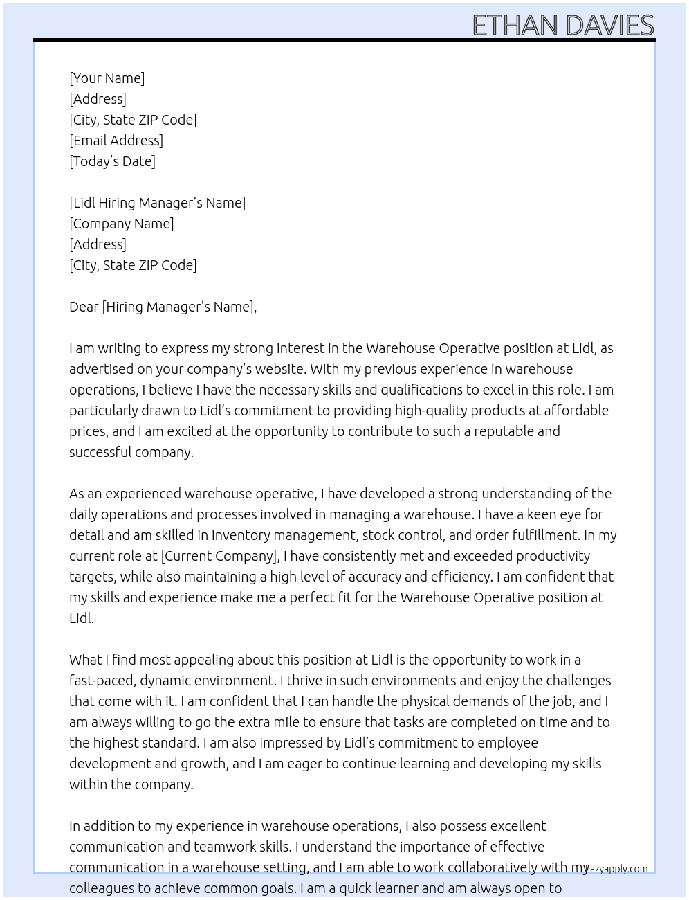 Warehouse Operative At Lidl Cover Letter