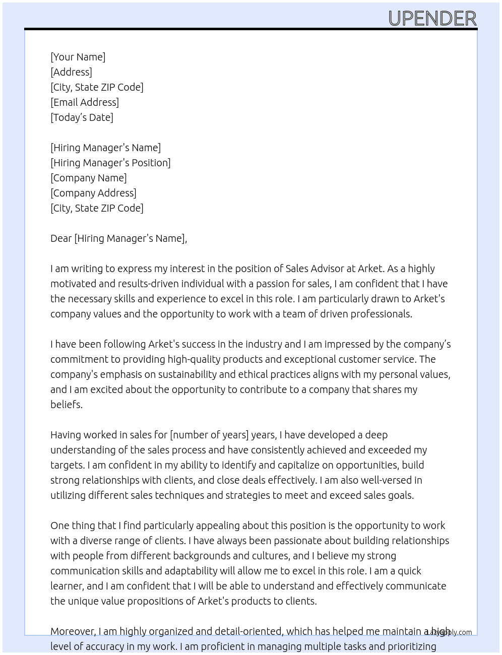 Sales Advisor At arket Cover Letter