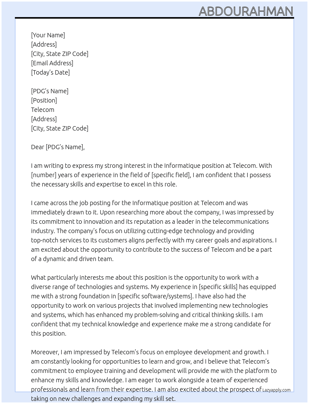 Informatique At Telecom Cover Letter