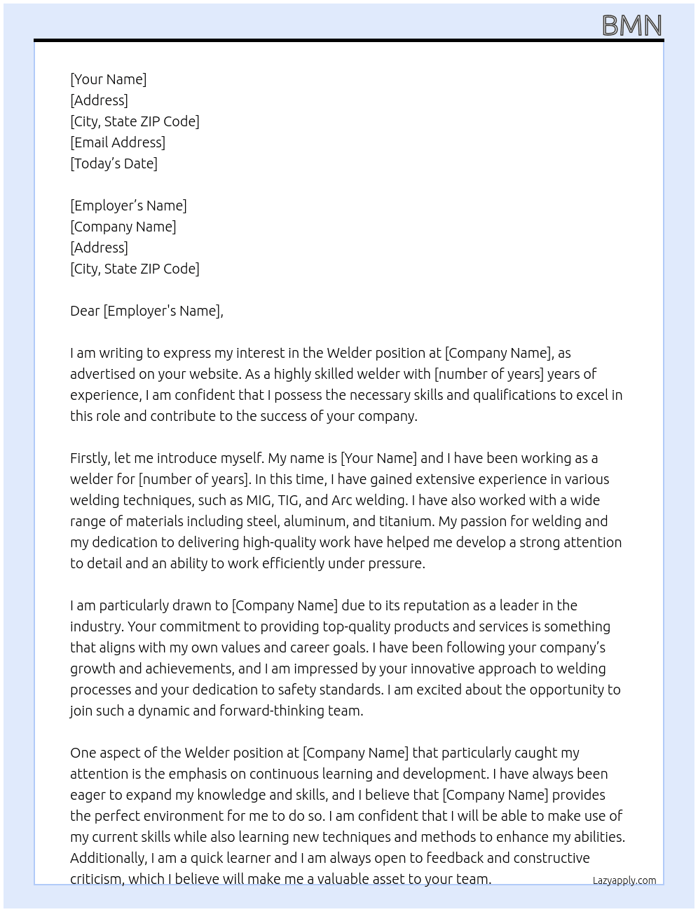 welder At ffff Cover Letter