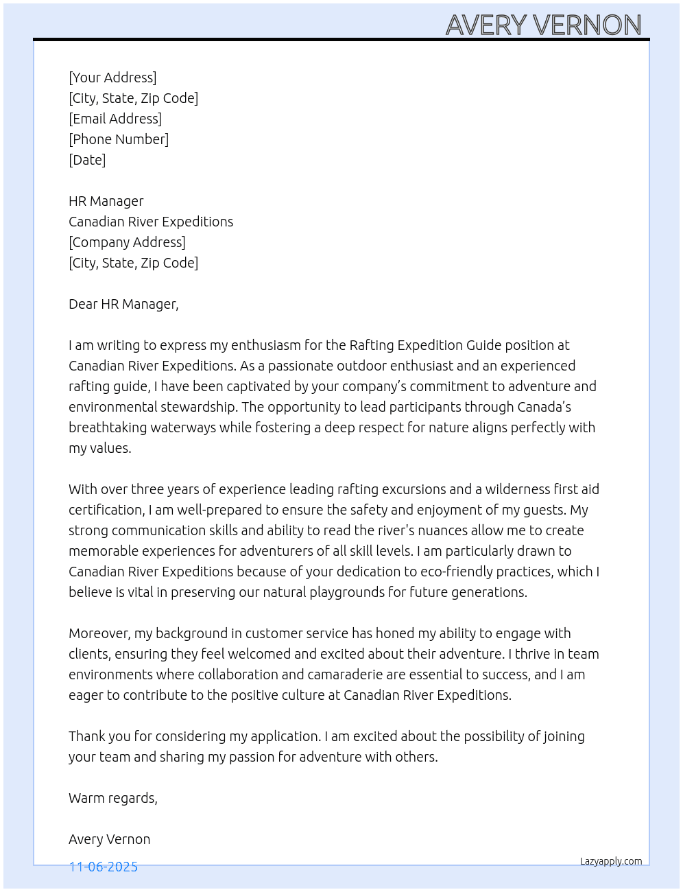 Rafting Expedition Guide  At Canadian River Expeditions  Cover Letter