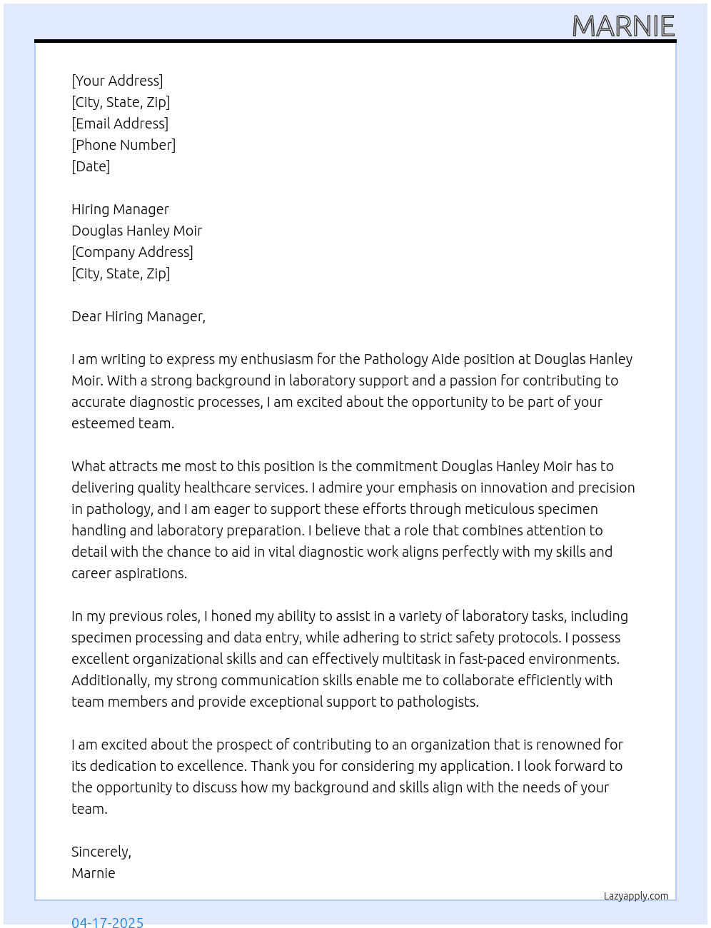 Cover letter for pathology aide - LazyApply