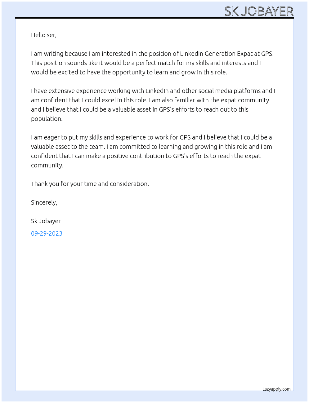 LinkedIn Generation Expat  At GPS Cover Letter
