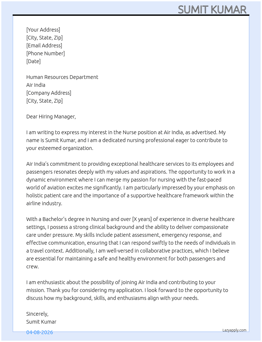 Cover letter for nurse - LazyApply