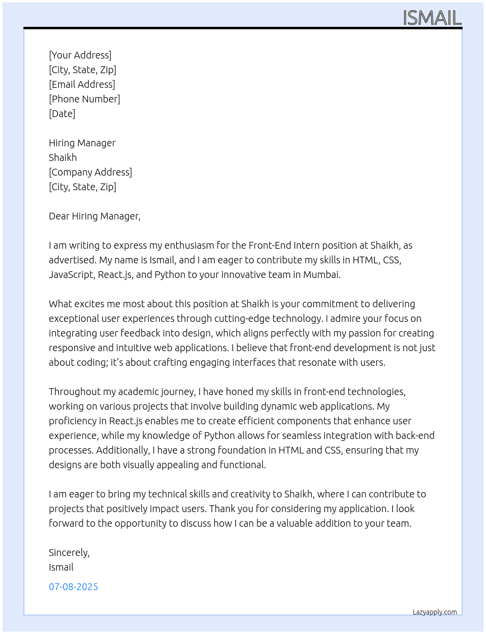 software developer At Shaikh Cover Letter