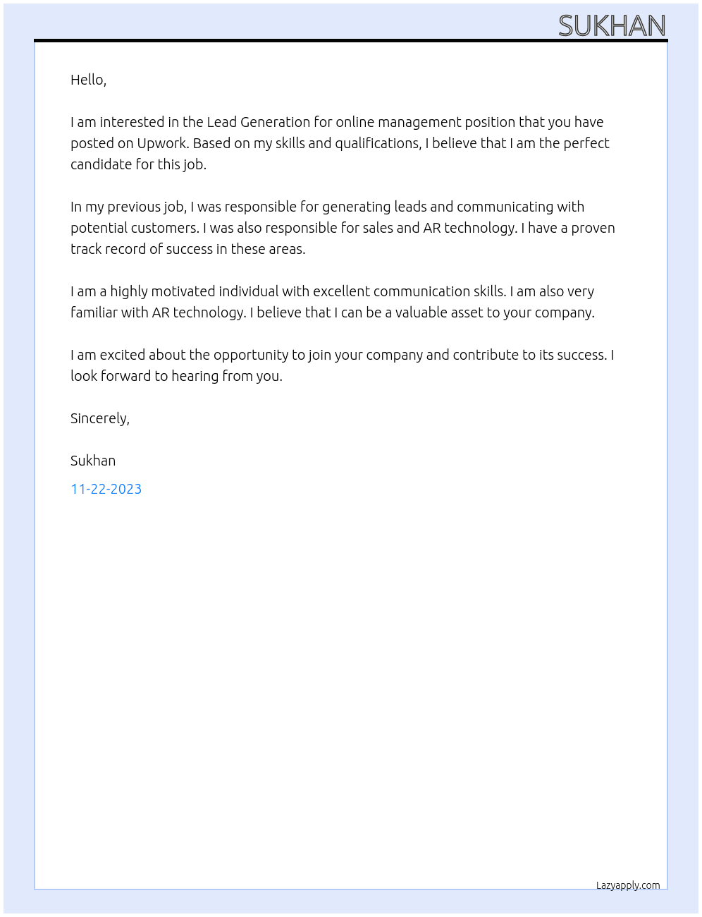 upwork At Lead Generation for online management Cover Letter