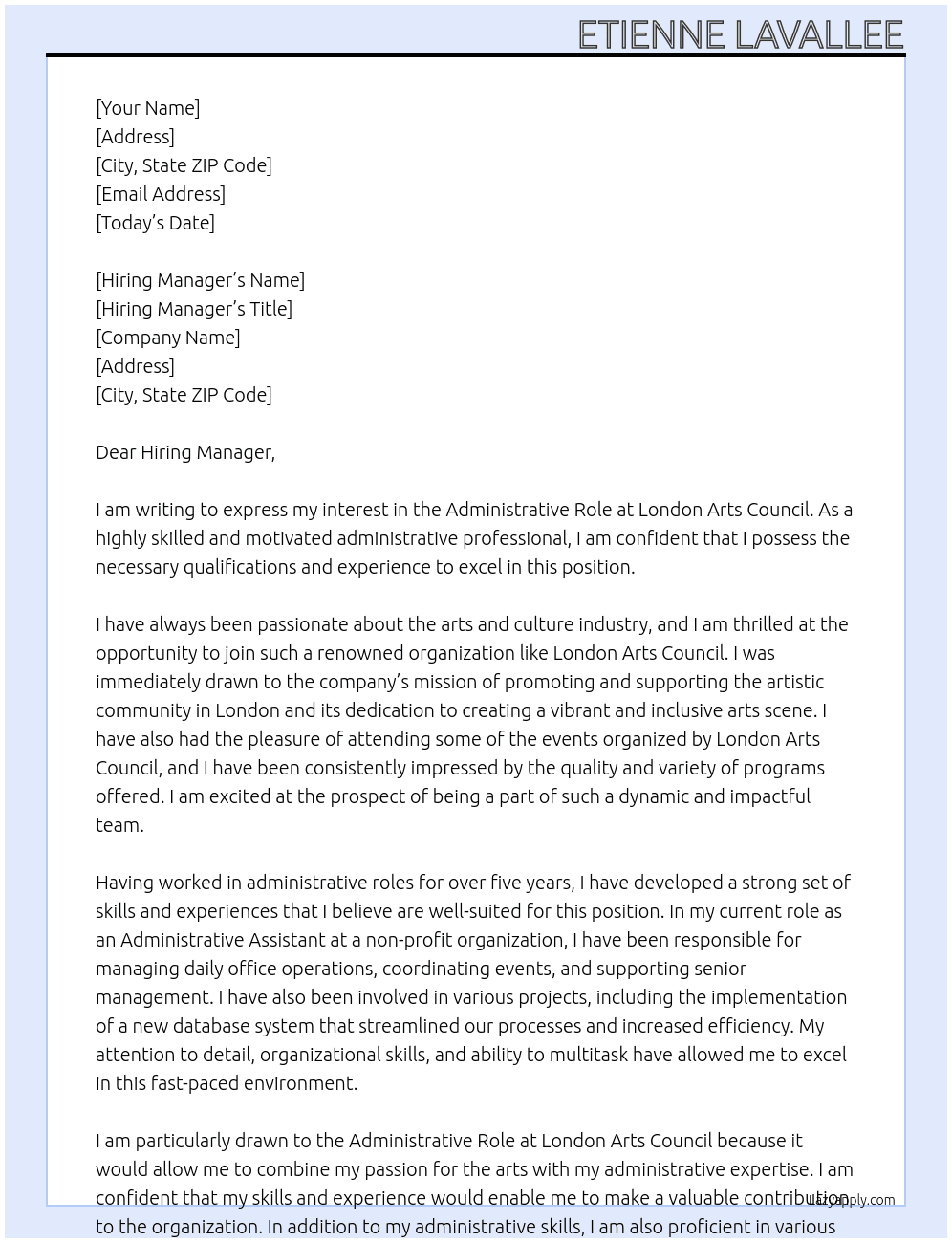 Administrative Role At London Arts Council Cover Letter