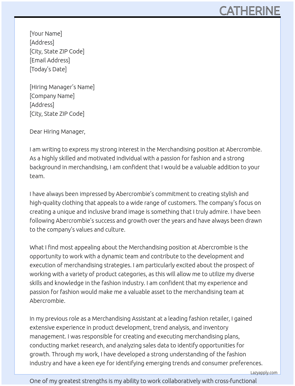 Merchandising At Abercrombie Cover Letter