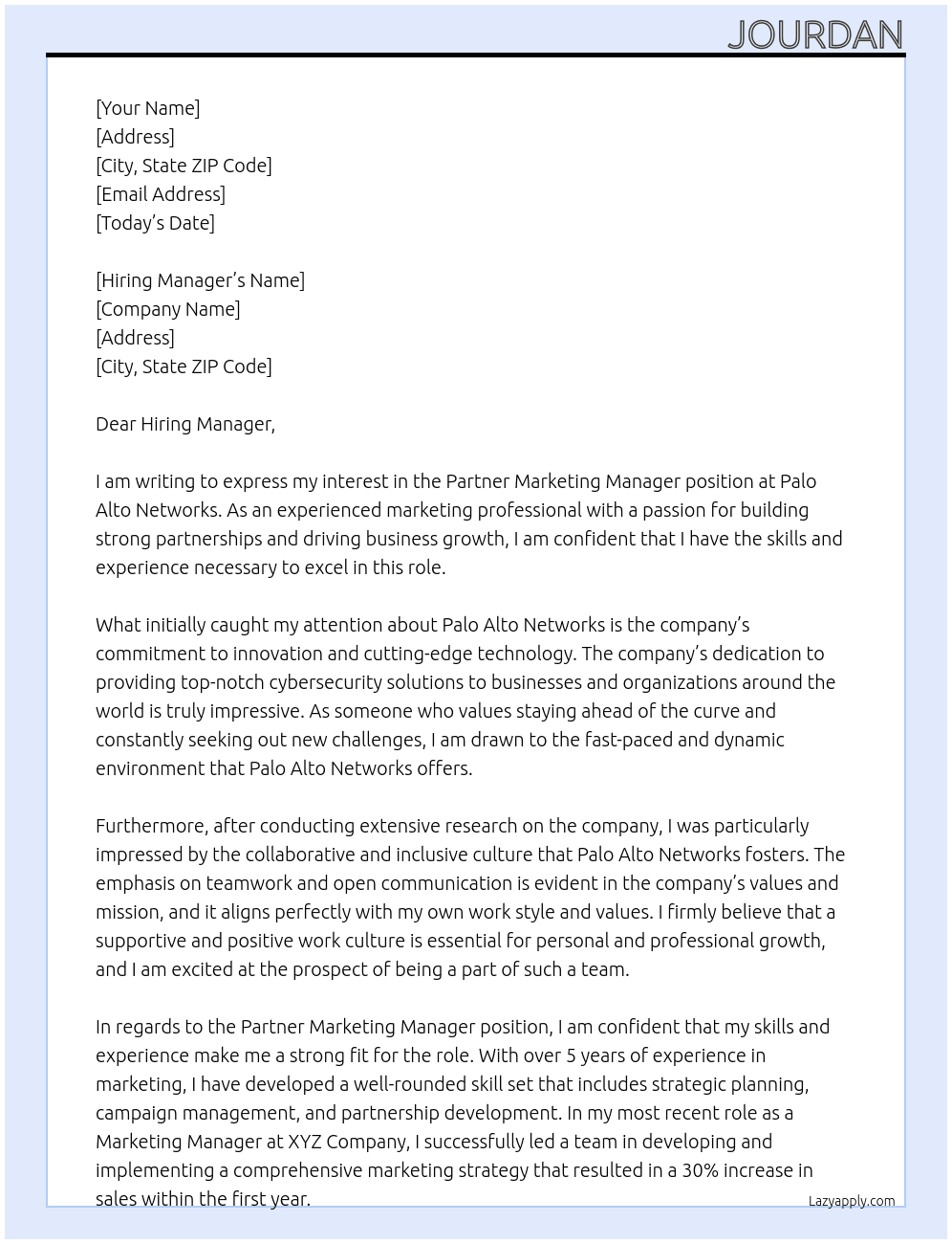 Partner Marketing Manager At Palo Alto Networks Cover Letter